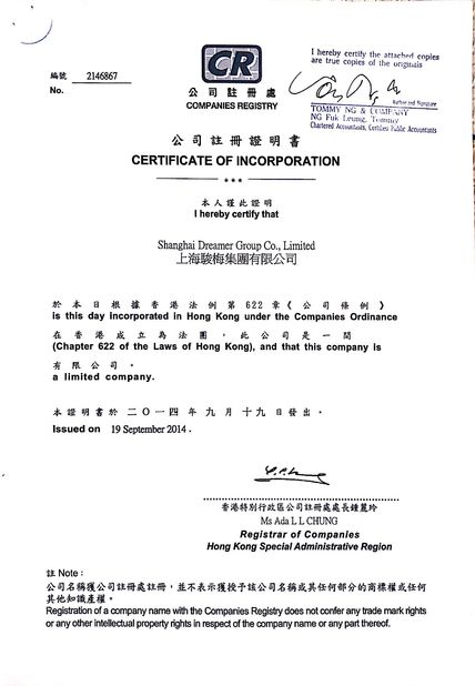 China Shanghai Dreamer Group Co., LTD certification